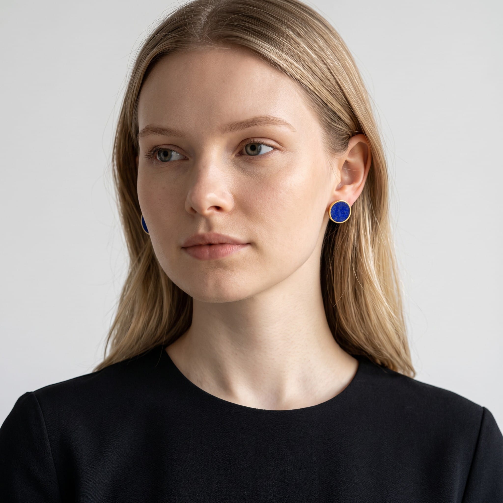 Stud Earrings Solar Pad Gold-Plated Brass Lapis