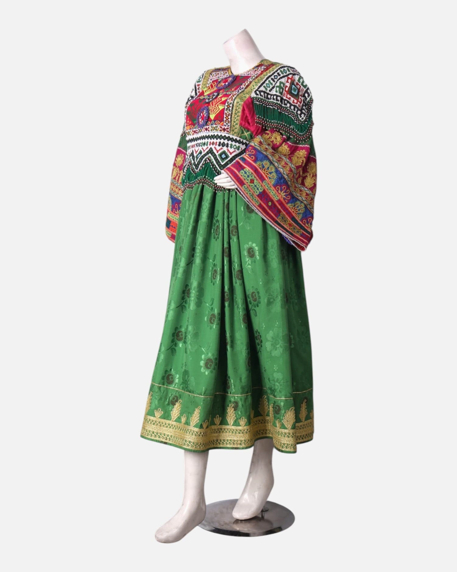 Afghan Gand Dress - Green with Traditional Embroidery