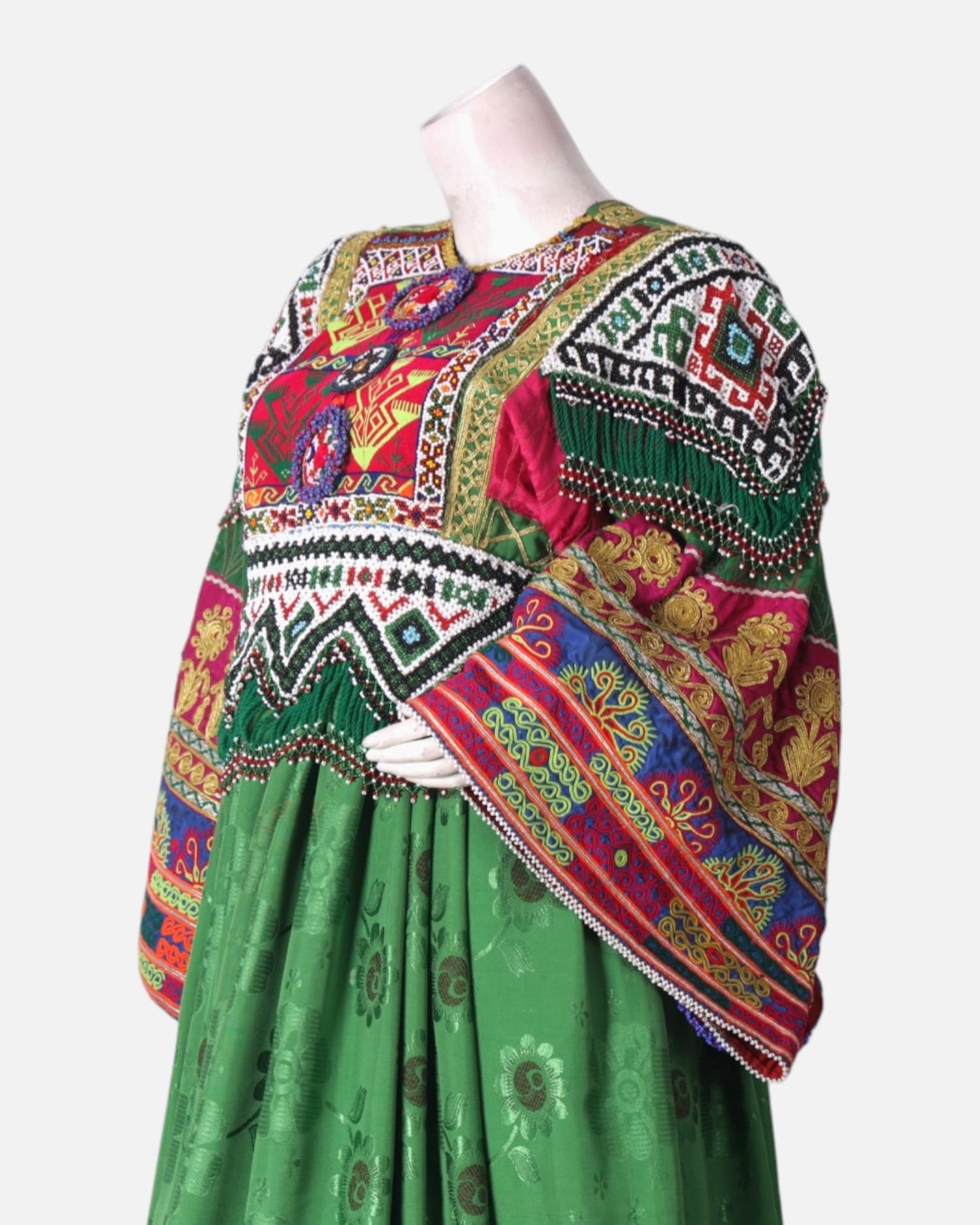 Afghan Gand Dress - Green with Traditional Embroidery