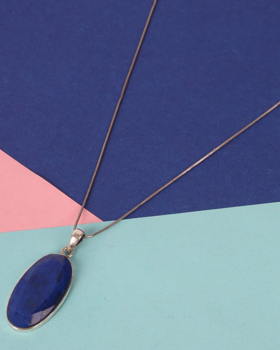 Faceted Lapis Lazuli Silver Necklace