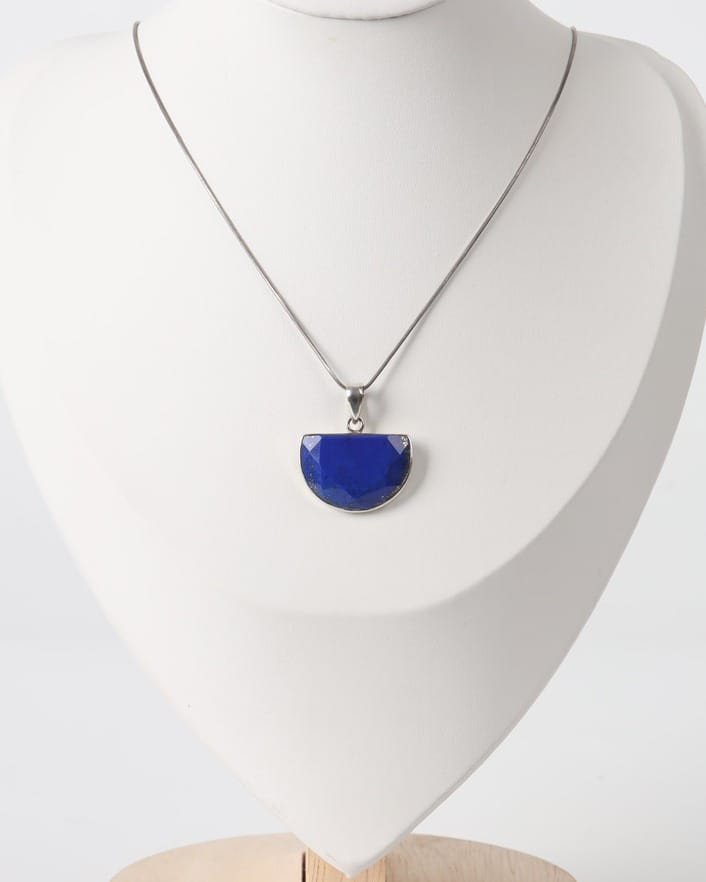 Half Oval Lapis Lazuli Silver Necklace