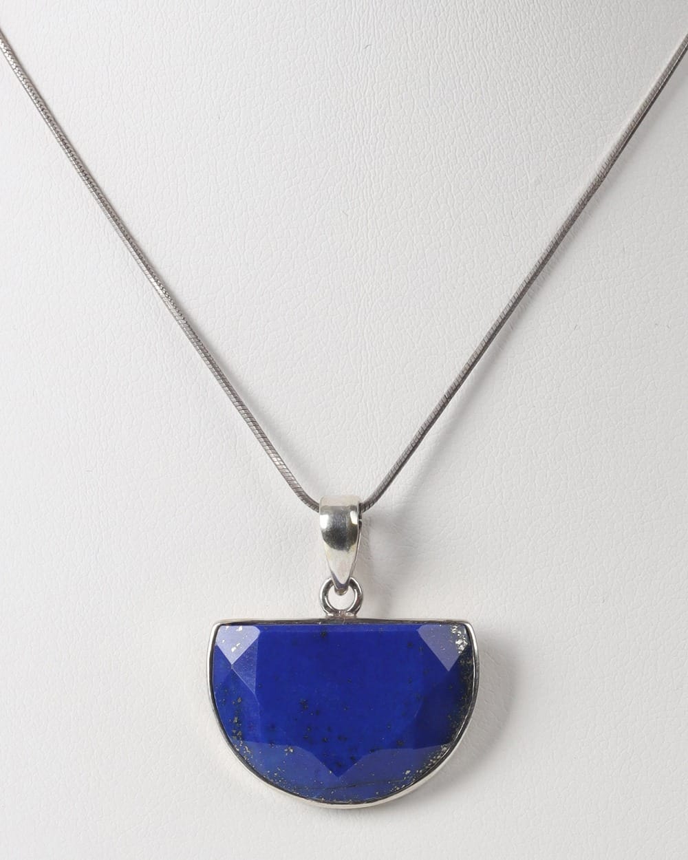 Half Oval Lapis Lazuli Silver Necklace