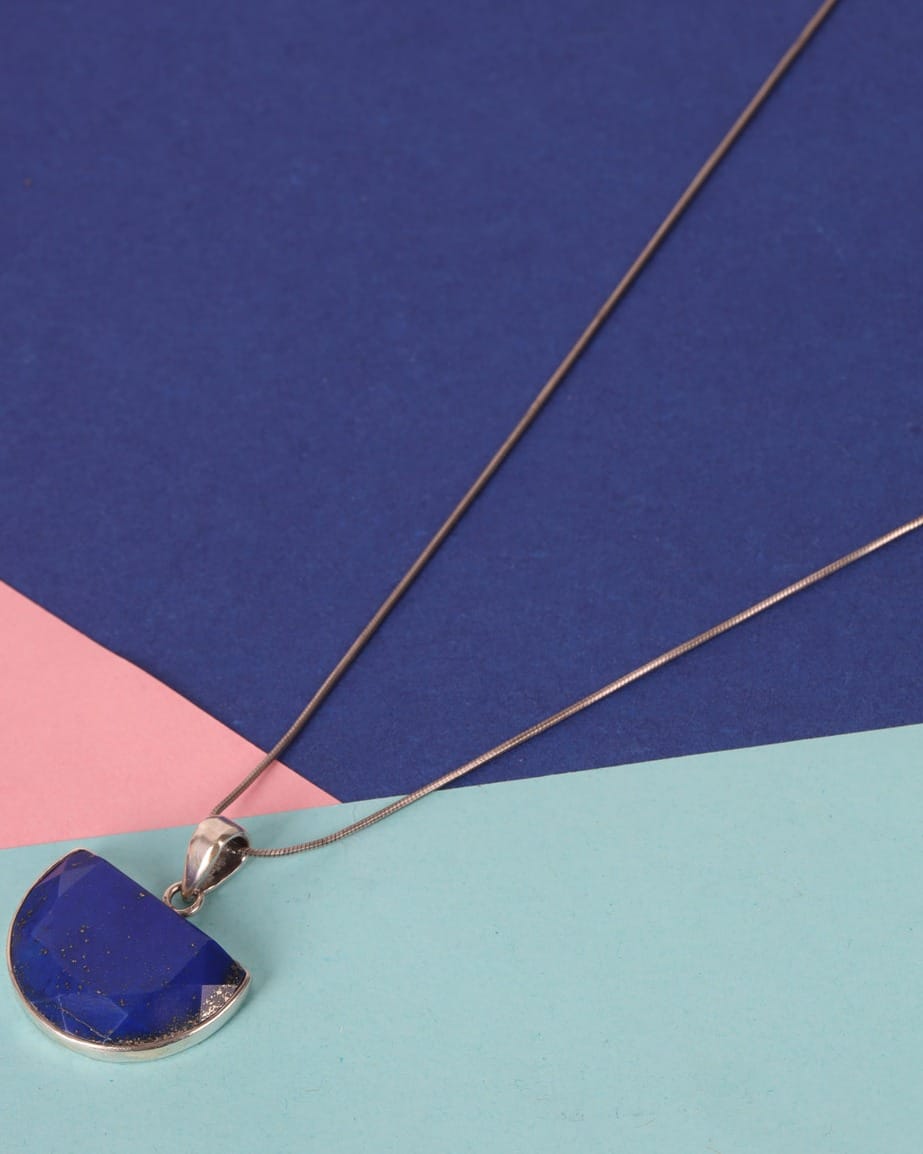 Half Oval Lapis Lazuli Silver Necklace