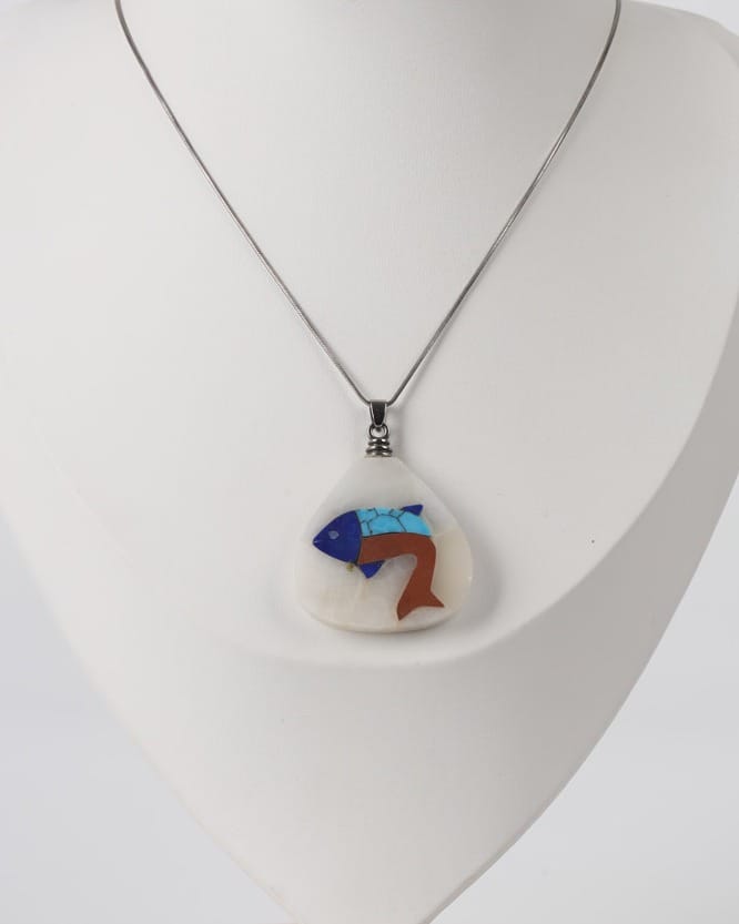 Fish Design Gemstone Silver Pendant