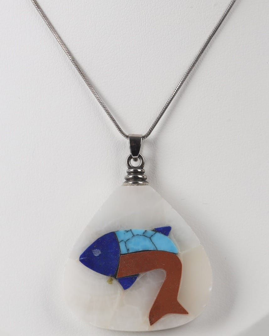 Fish Design Gemstone Silver Pendant