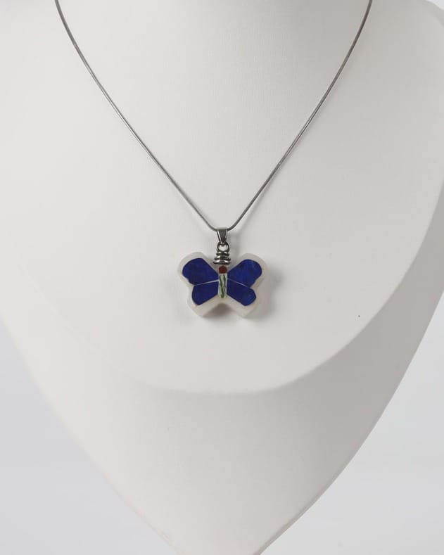Blue Butterfly Afghan Silver Pendant