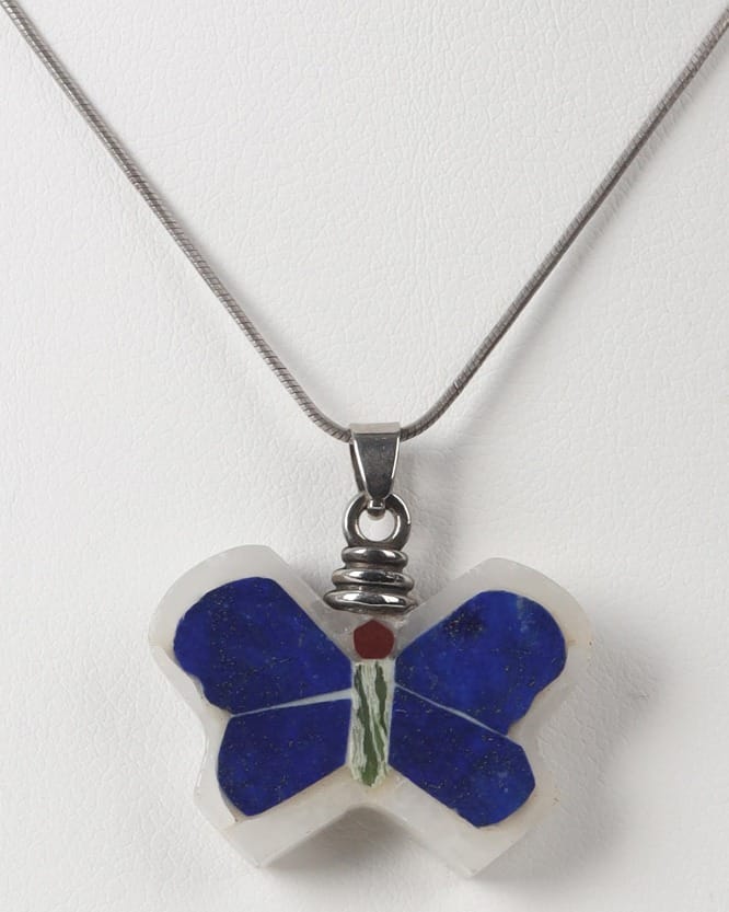 Blue Butterfly Afghan Silver Pendant