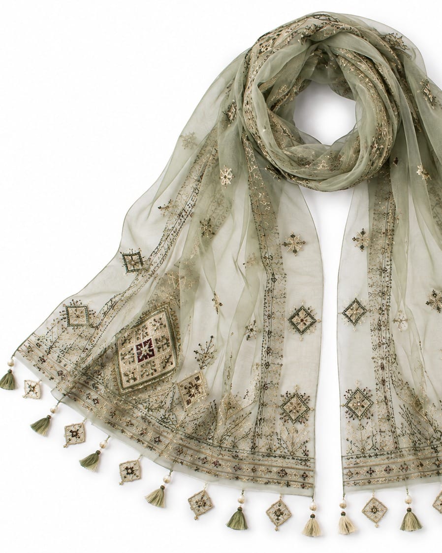 Handmade Afghan Scarf with Traditional Design