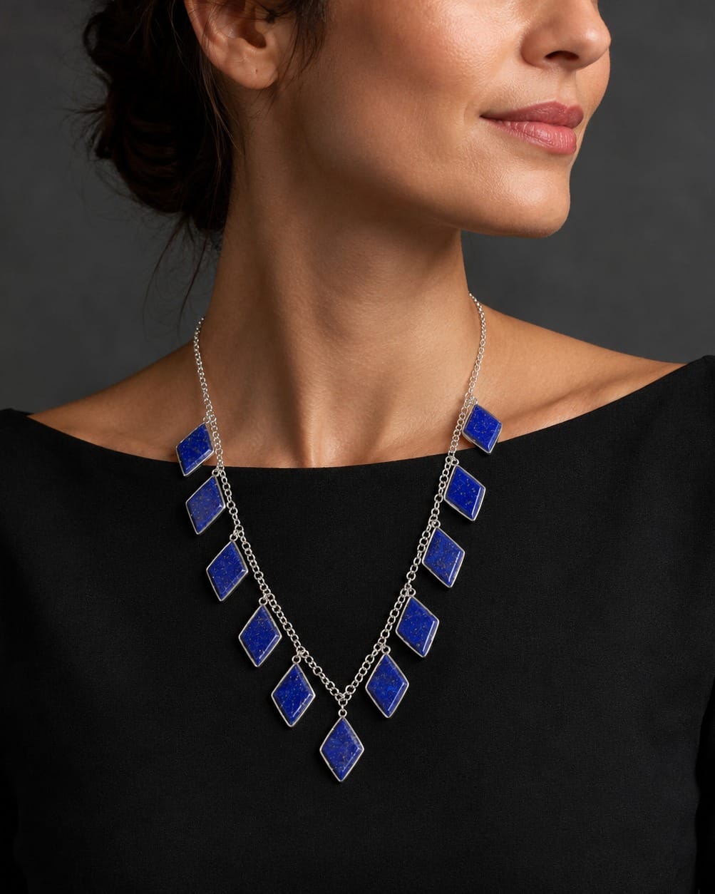 Lapis Lazuli Charm Necklace | Silver Choker Necklace