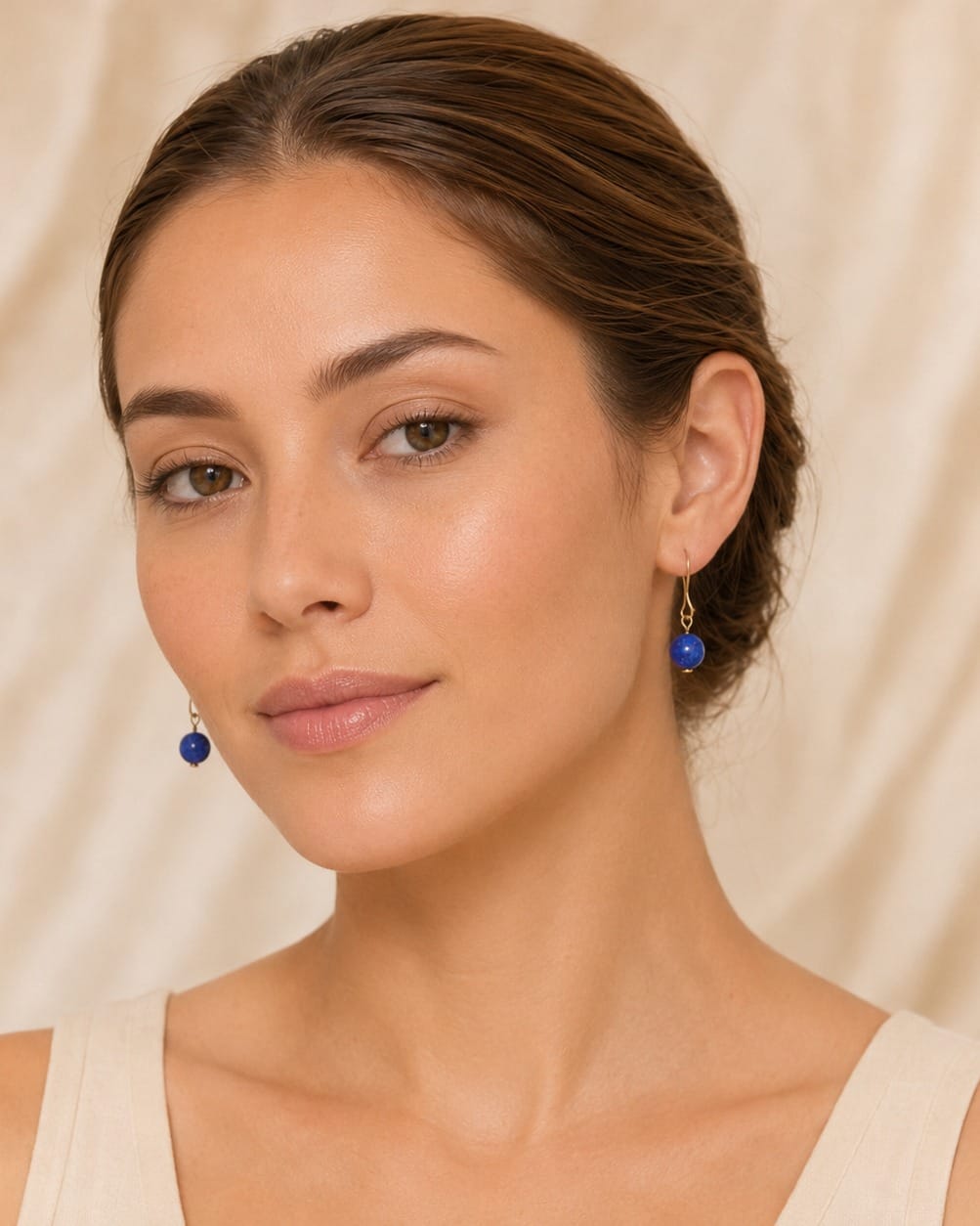 Lapis Beaded Silver Earrings | Gold Plated Dangle Earrings