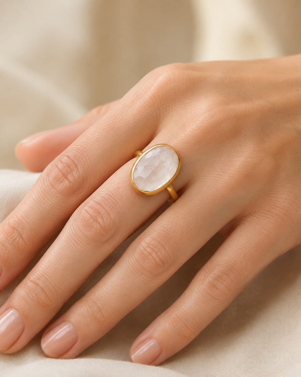 White Quartz Gold-Plated Ring