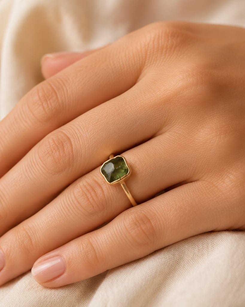 Green Quartz Gold-Plated Ring