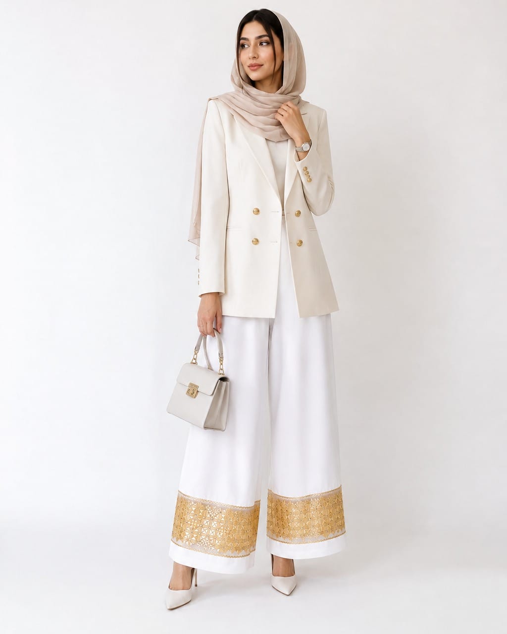 White Pants Women’s Herati Embroidered Tanban