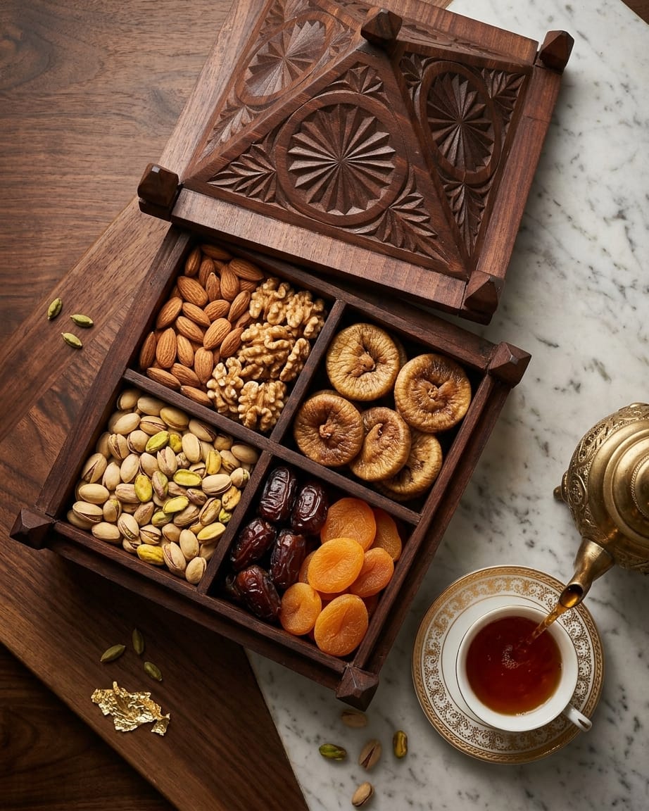 Handcrafted Four-Nut Wood Fruit Tray