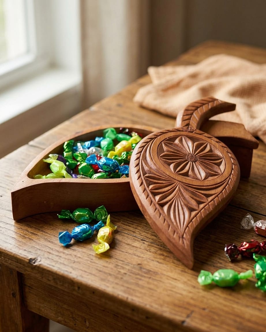 Handcrafted Rosewood Leaf-Shaped Candy Dish