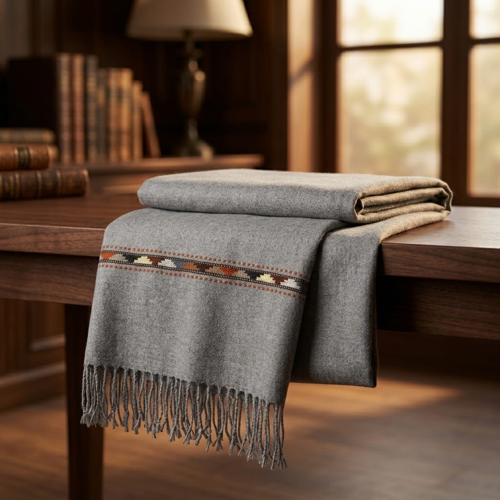 Men's Grey Wool Pato Shawl - Handmade Afghan Classic Patu