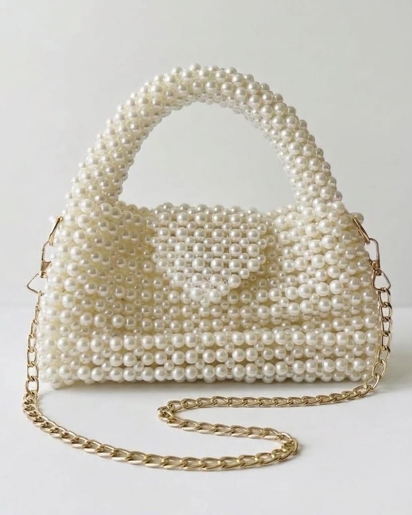 Pearl Beaded Bag with Gold Chain