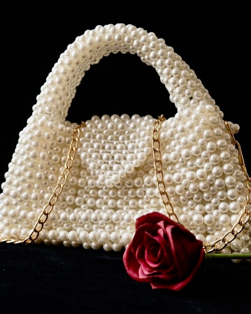 Pearl Beaded Bag with Gold Chain