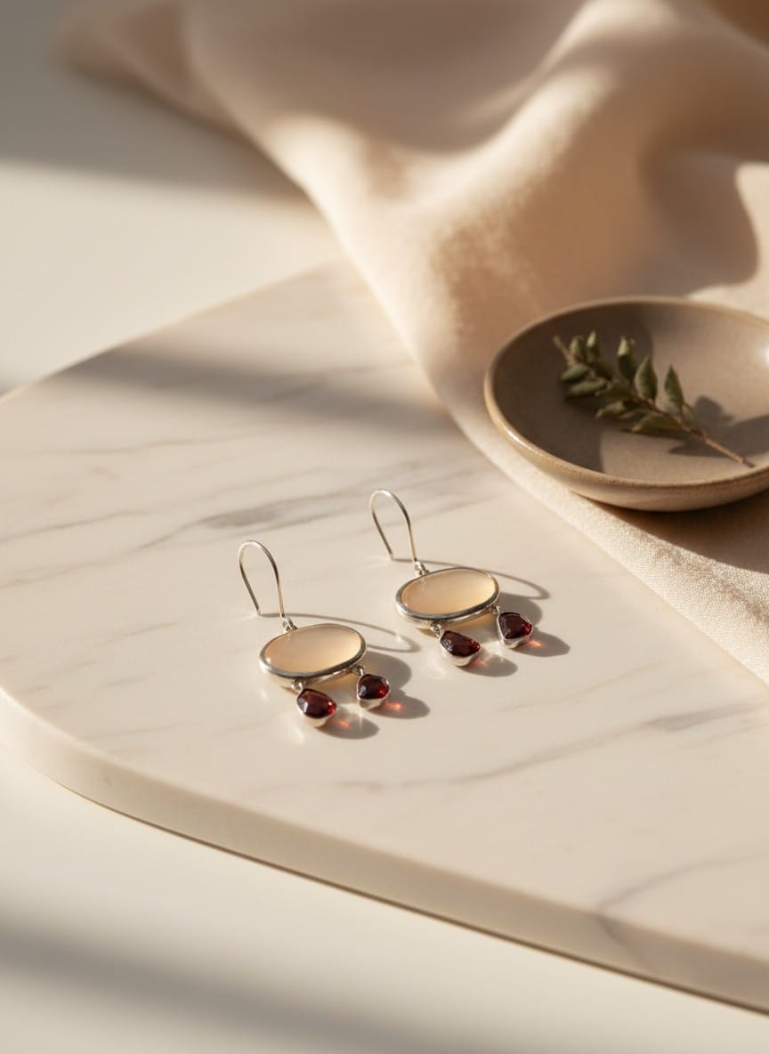 Afghan Handmade Fire Garnet & Yellow Quartz Earrings