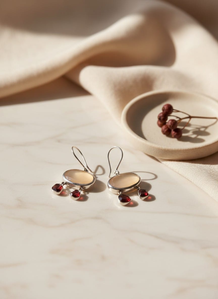 Afghan Handmade Fire Garnet & Yellow Quartz Earrings