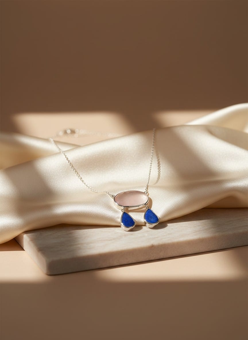 Afghan Handmade Rose Quartz & Lapis Lazuli Necklace