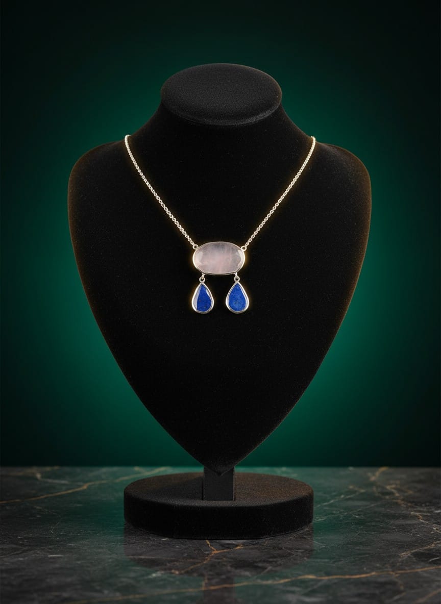 Afghan Handmade Rose Quartz & Lapis Lazuli Necklace