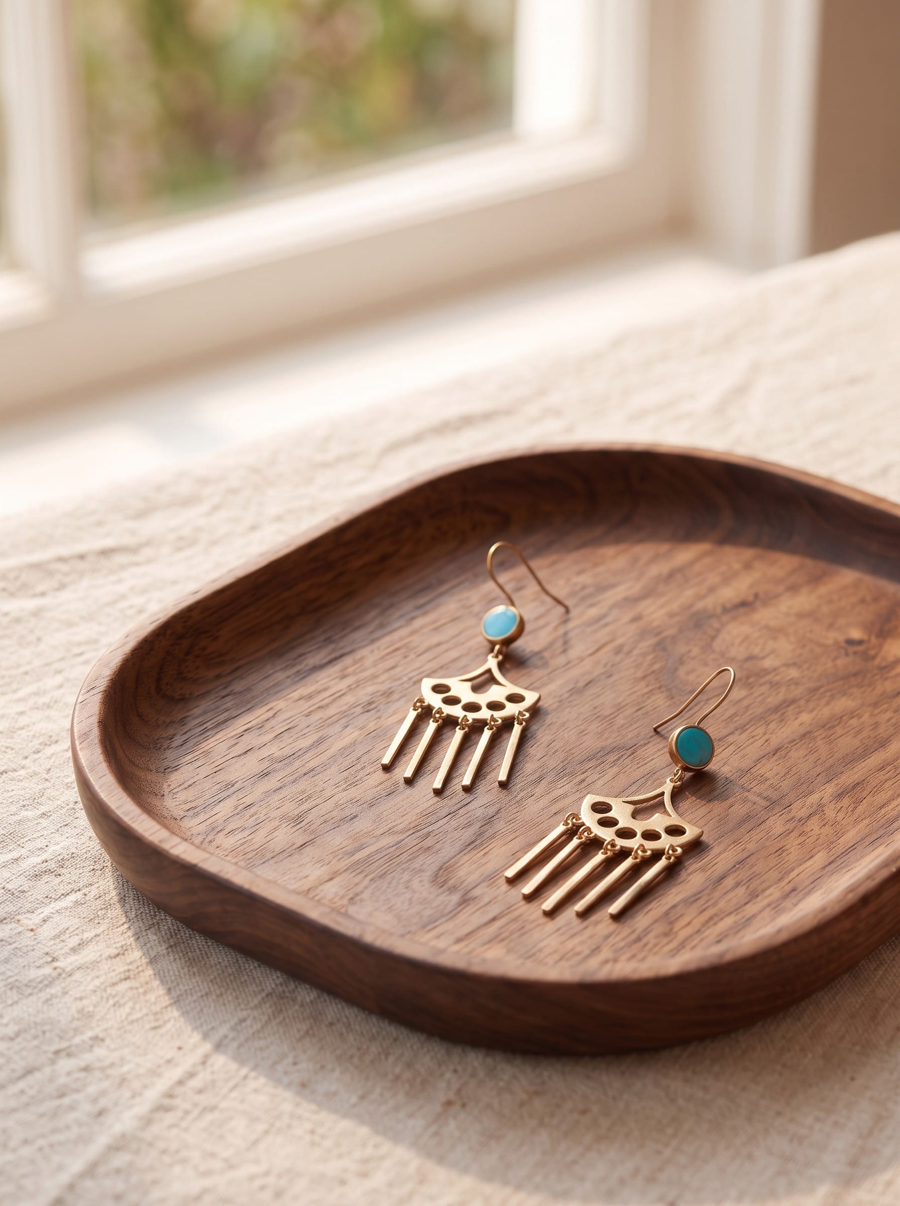 Brass Earrings with Turquoise Stone
