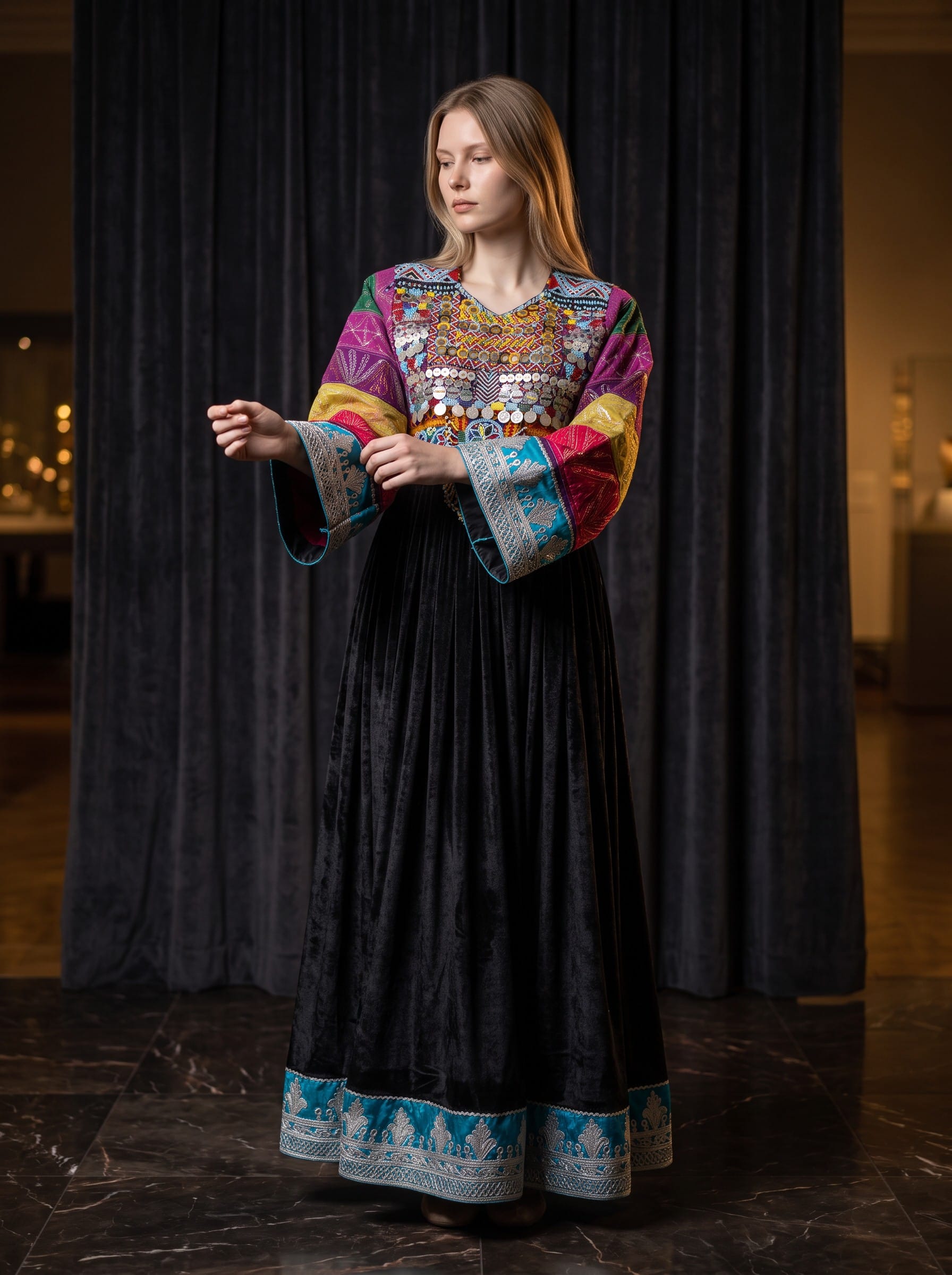 Black Velvet Sunray Pleated Maxi | Gande Afghani 
