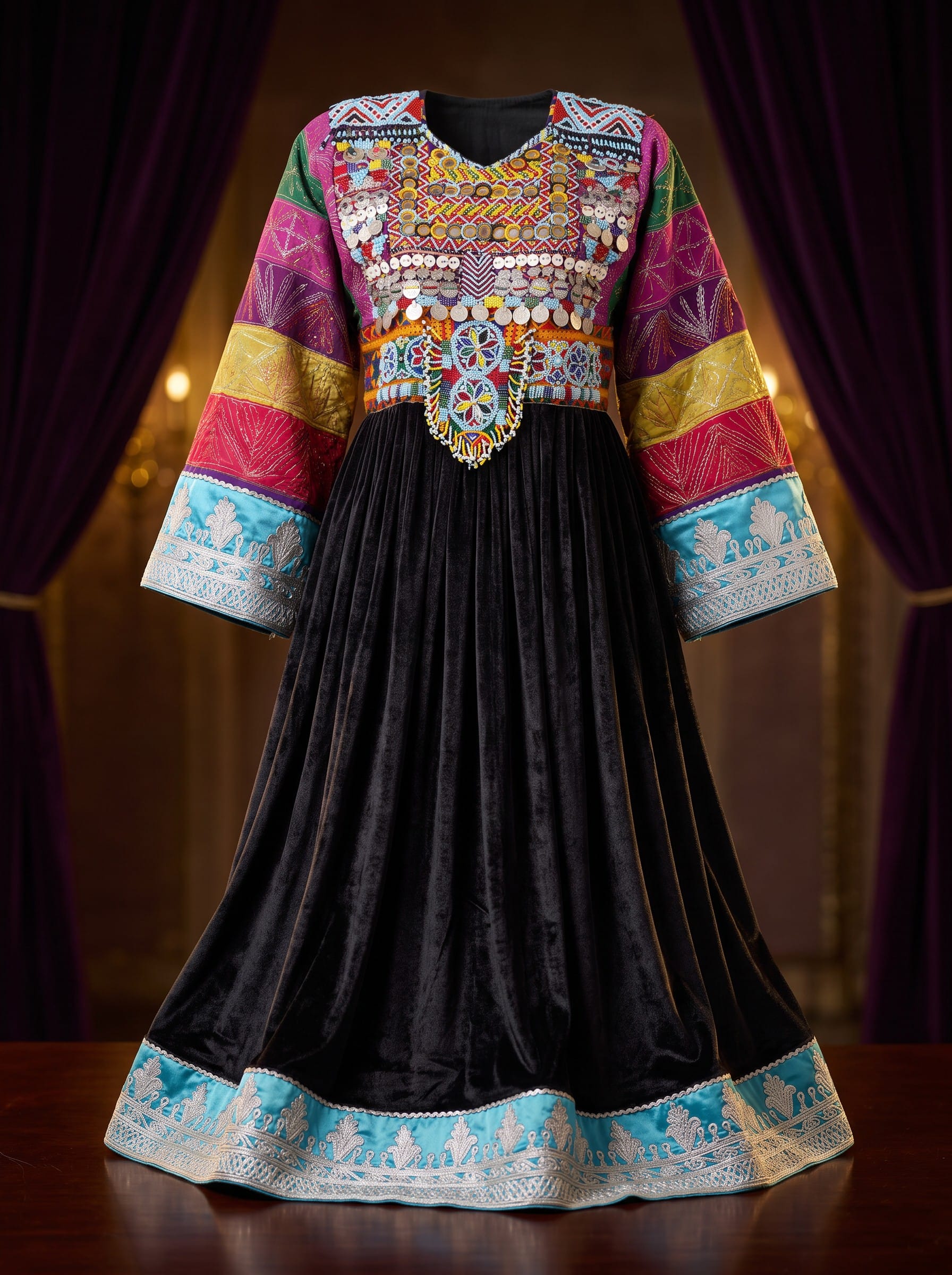 Black Velvet Sunray Pleated Maxi | Gande Afghani 