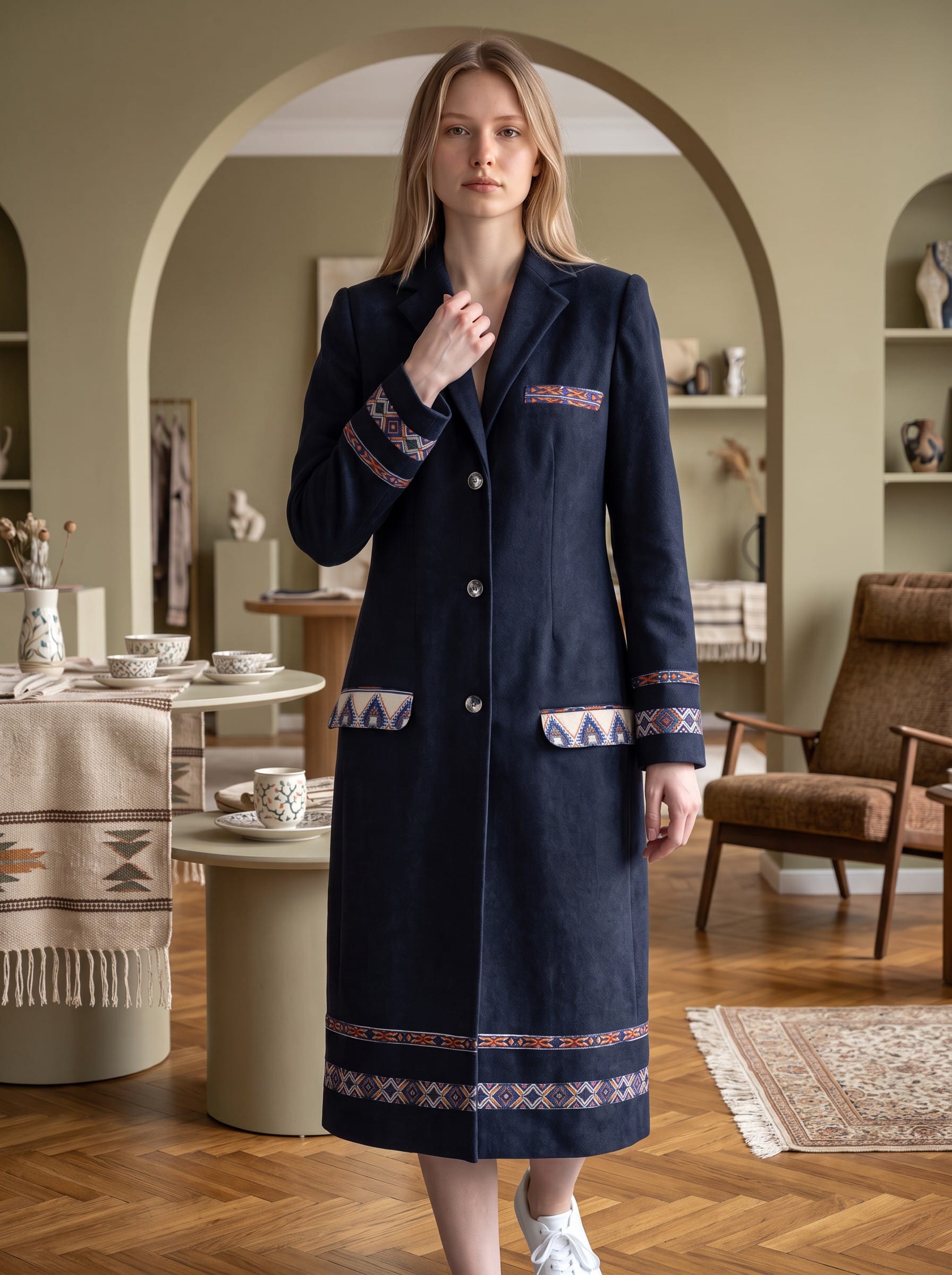 Lamayi Women Coat | Black Formal Embroidered Coat 