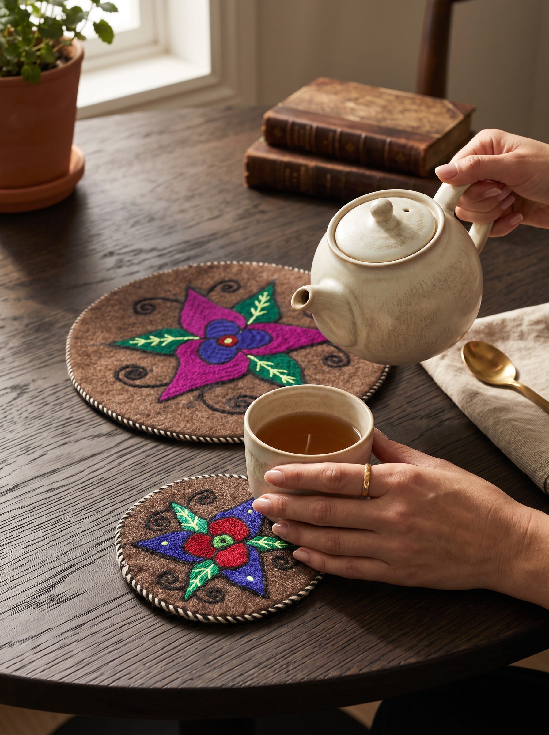 Handcrafted Teapot and Glass Placemats