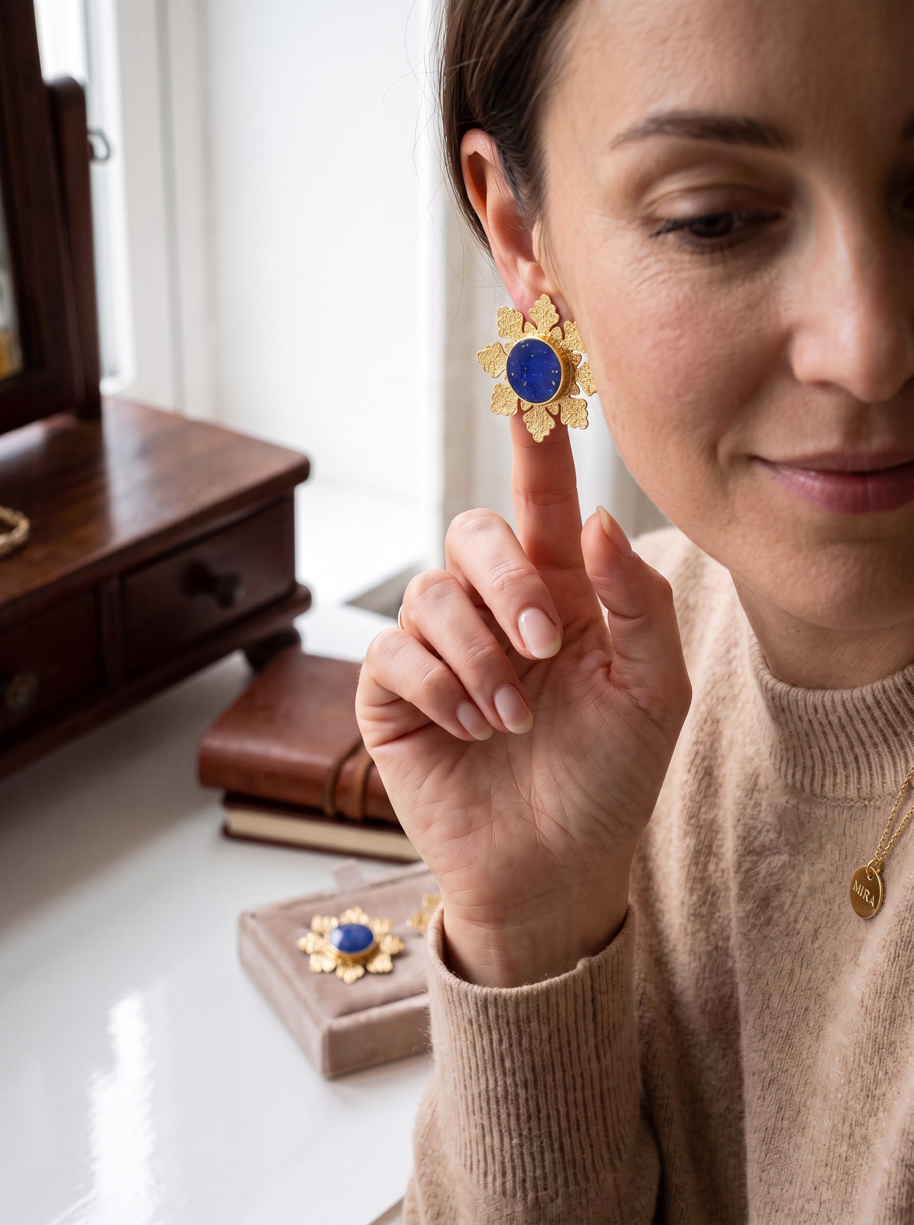 Lapis Gold Plated Stud Earrings