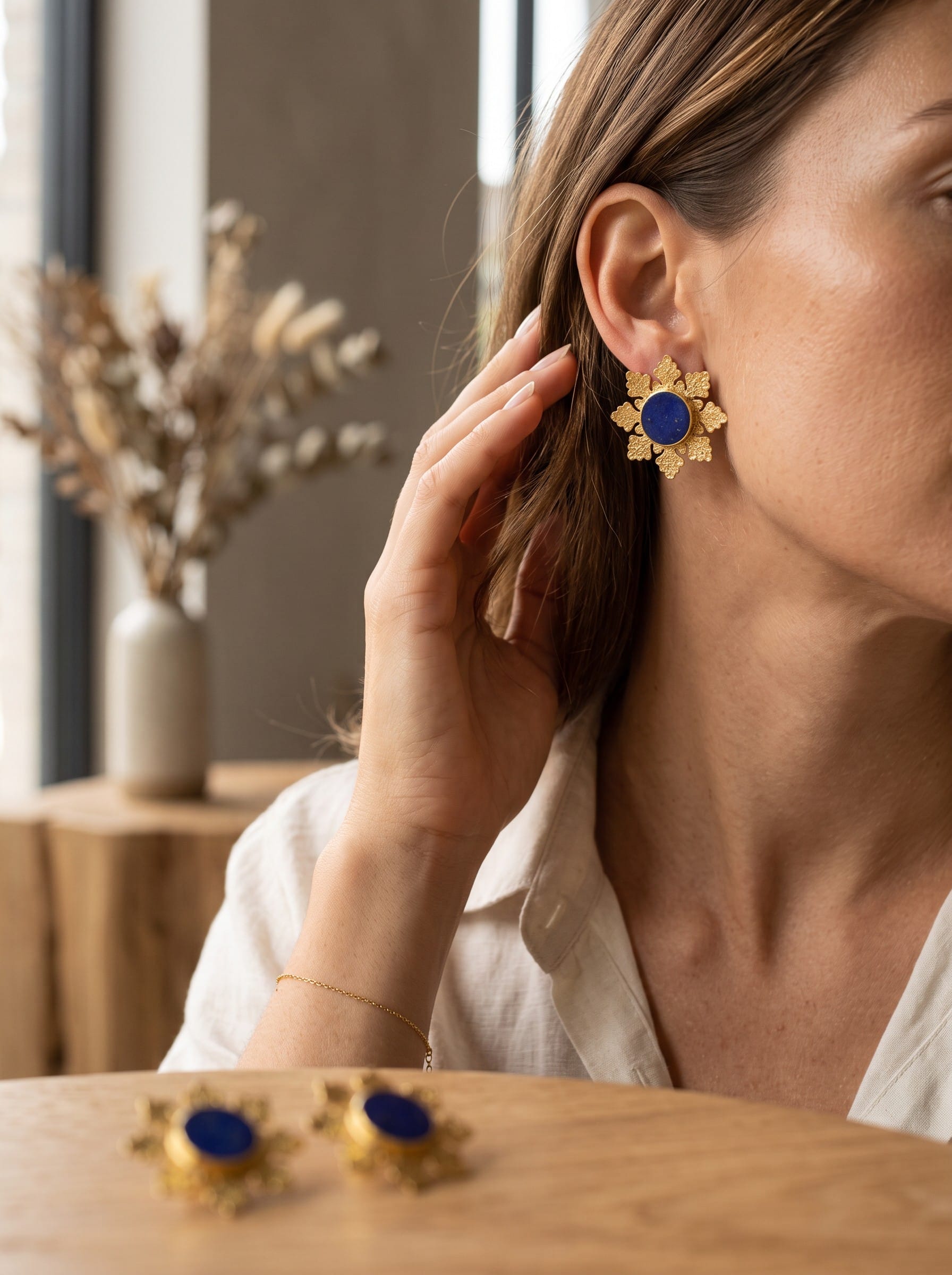 Lapis Gold Plated Stud Earrings